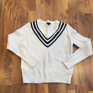 Talbots White and Black V-Neck Sweater